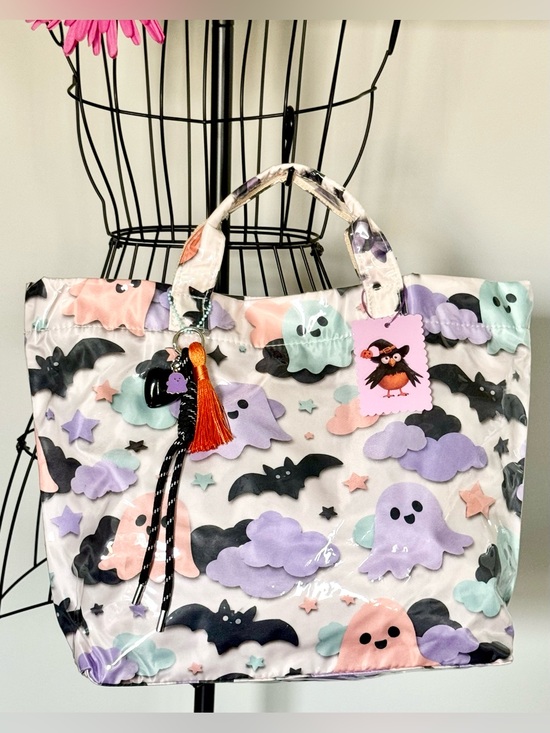 Unbranded Handbags - New Halloween Pastel Ghosts & Bats PVC Handbag Purse Tote Bag w/ Charm